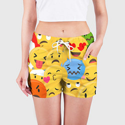 Шорты женские Смайлы разные эмоции, цвет: 3D-принт — фото 2