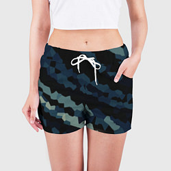 Шорты женские Абстракция тёмный бирюзовый кристаллизация, цвет: 3D-принт — фото 2