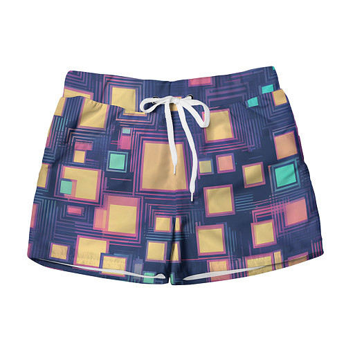 Женские шорты Разноцветные ретро квадраты / 3D-принт – фото 1