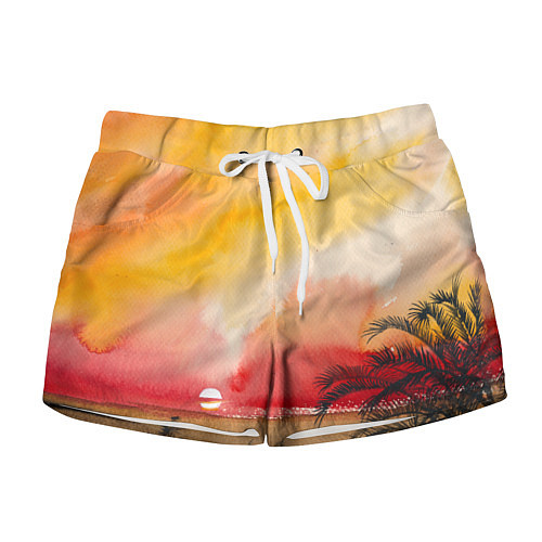 Женские шорты Тропический закат акварель / 3D-принт – фото 1