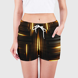 Шорты женские Неоновый узор черное золото стене, цвет: 3D-принт — фото 2