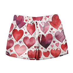Шорты женские Паттерн акварельные сердечки, цвет: 3D-принт