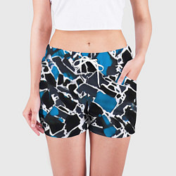 Шорты женские Кляксы чёрные и синие, цвет: 3D-принт — фото 2