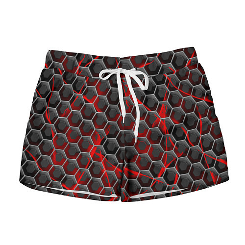 Женские шорты Красные узоры шестиугольник / 3D-принт – фото 1