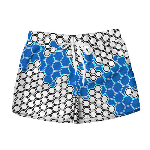 Женские шорты Синяя энерго-броня из шестиугольников / 3D-принт – фото 1