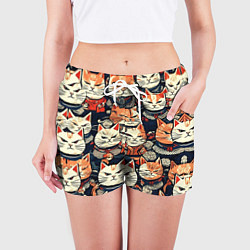 Шорты женские Сердитые котики самураи, цвет: 3D-принт — фото 2
