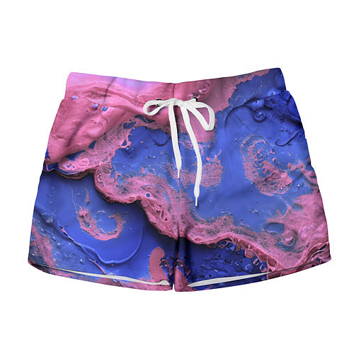 Женские шорты Розовая пена на синей краске / 3D-принт – фото 1