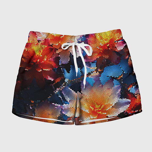 Женские шорты Мозаика крупные цветы / 3D-принт – фото 1