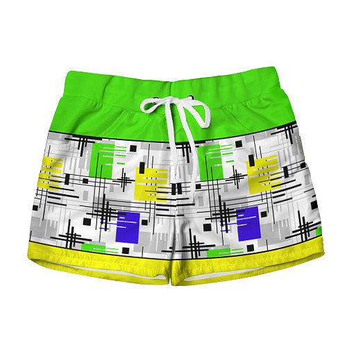 Женские шорты Узор из полос желтого и зеленого цвета / 3D-принт – фото 1