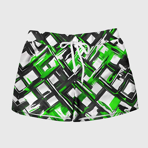 Женские шорты Зелёные и чёрные мазки / 3D-принт – фото 1