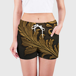 Шорты женские Золотые узоры листья объемные, цвет: 3D-принт — фото 2