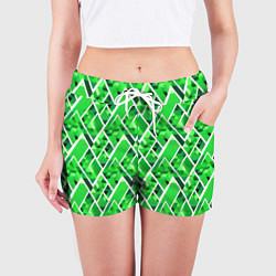 Шорты женские Зелёные треугольники и белые полосы, цвет: 3D-принт — фото 2