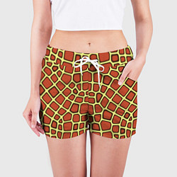 Шорты женские Паттерн красных плит на жёлтом, цвет: 3D-принт — фото 2