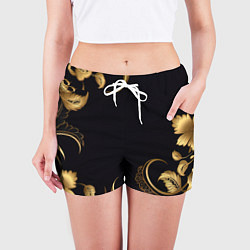 Шорты женские Золотистые объемные листья и узоры, цвет: 3D-принт — фото 2