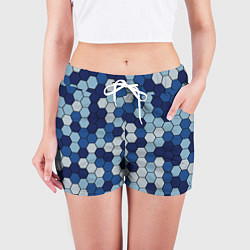 Шорты женские Камуфляж гексагон синий, цвет: 3D-принт — фото 2
