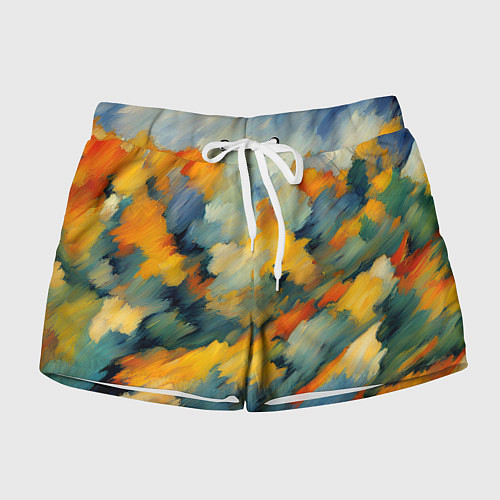 Женские шорты Жёлтые и синие мазки / 3D-принт – фото 1
