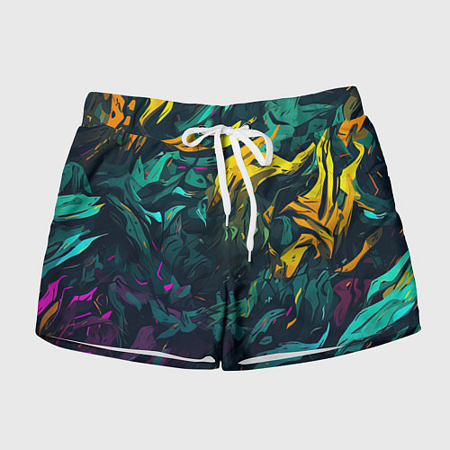 Женские шорты Абстрактный камуфляж в кислотных абстрактных пятна / 3D-принт – фото 1