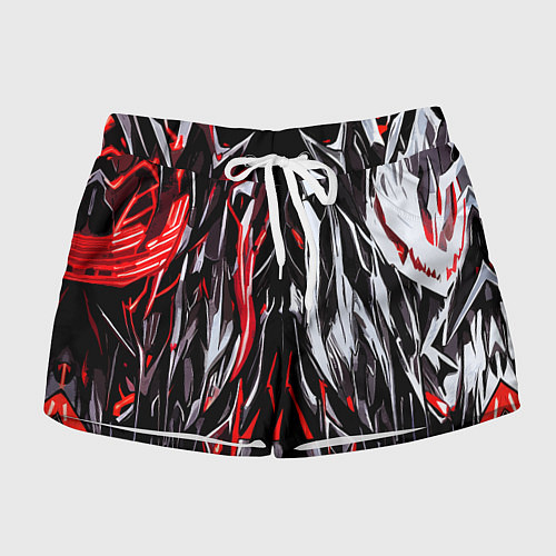 Женские шорты Агрессивные линии белые и красные / 3D-принт – фото 1