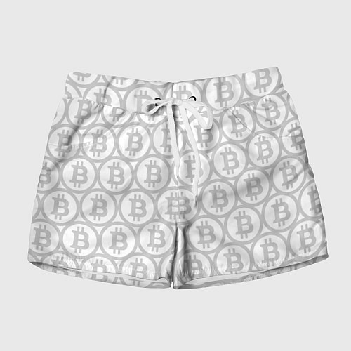Женские шорты Биткоин патерн на белом фоне / 3D-принт – фото 1