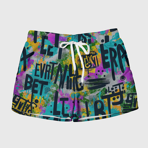 Женские шорты Загадочный абстрактный текст на ярком фоне / 3D-принт – фото 1