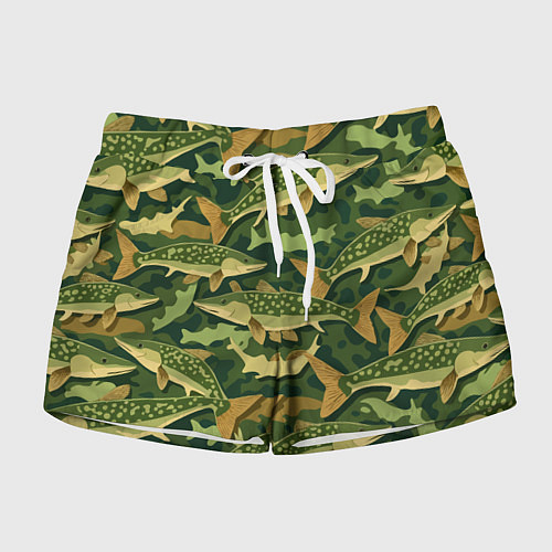 Женские шорты Камуфляж рыболова - рыба щука / 3D-принт – фото 1