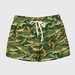 Женские шорты Камуфляж рыболова - рыба щука