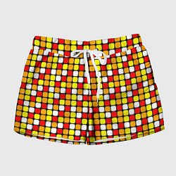 Женские шорты Красные, жёлтые и белые квадраты