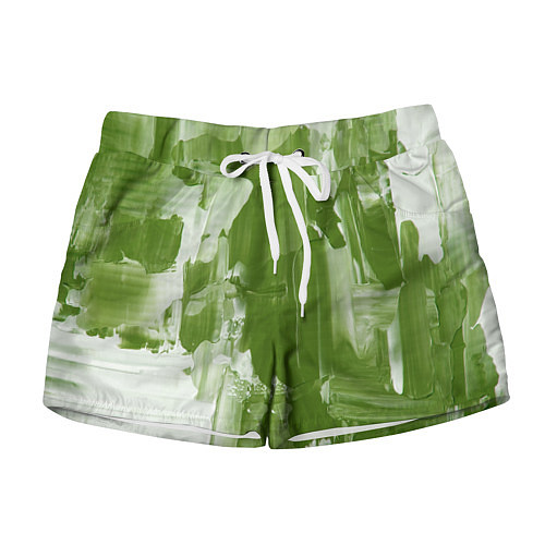 Женские шорты Текстура белой и зелёной краски / 3D-принт – фото 1