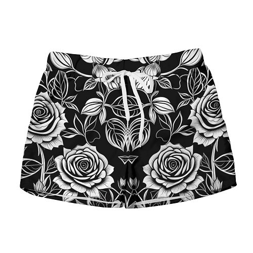 Женские шорты Чёрно белые узоры роза / 3D-принт – фото 1