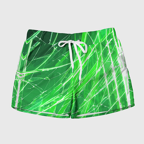 Женские шорты Белые линии на зелёном фоне / 3D-принт – фото 1