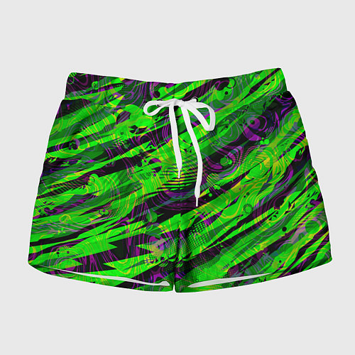 Женские шорты Зеленые узоры паттерны / 3D-принт – фото 1