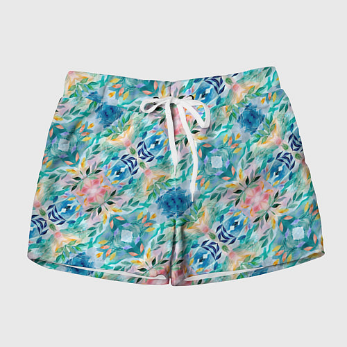 Женские шорты Абстрактные розовые акварельные тюльпаны / 3D-принт – фото 1