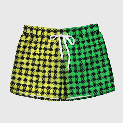 Женские шорты Зелёные восьмиугольники и чёрные ромбы / 3D-принт – фото 1
