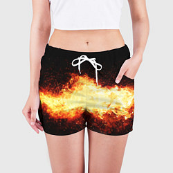 Шорты женские Огненное пламя на черном фоне, цвет: 3D-принт — фото 2