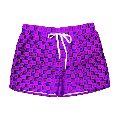 Женские шорты Фиолетовые квадраты на чёрном фоне / 3D-принт – фото 1