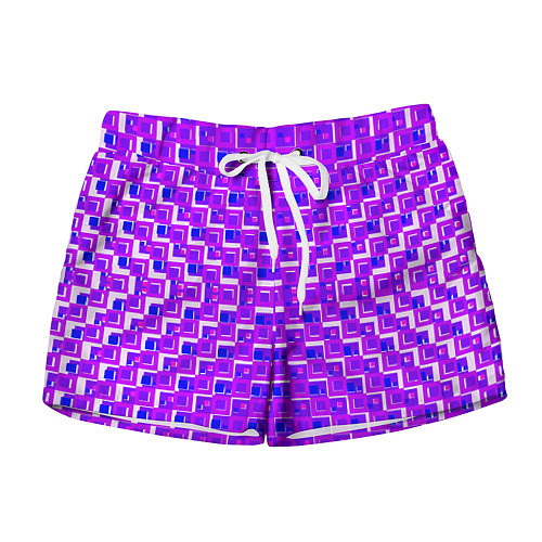 Женские шорты Фиолетовые квадраты на белом фоне / 3D-принт – фото 1