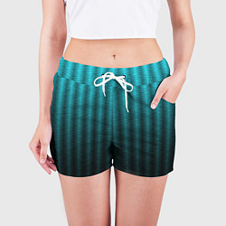 Шорты женские Градиент полосатый чёрно-бирюзовый, цвет: 3D-принт — фото 2