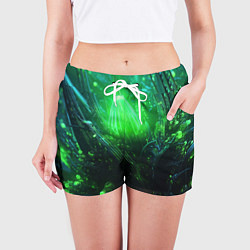 Шорты женские Зеленая кислотная яркая неоновая абстракция, цвет: 3D-принт — фото 2