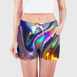 Шорты женские Абстрактный разноцветный жидкий металл, цвет: 3D-принт — фото 2