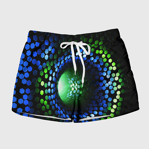 Женские шорты Червоточина - гексагональные чешуйки со свечением / 3D-принт – фото 1