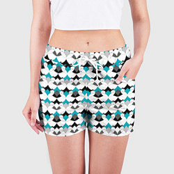 Шорты женские Разноцветный черный голубой с белым геометрический, цвет: 3D-принт — фото 2