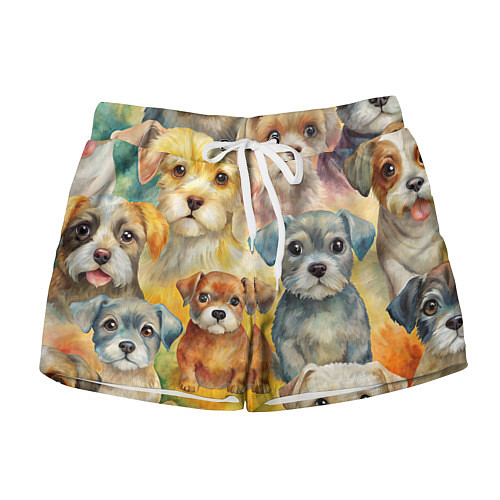 Женские шорты Красочный паттерн с щенками / 3D-принт – фото 1