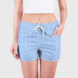 Шорты женские Нежный бело-голубой узоры, цвет: 3D-принт — фото 2