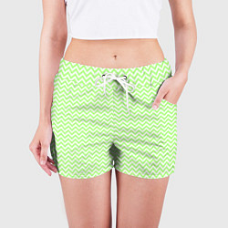 Шорты женские Светло-зелёный ломаные полосы, цвет: 3D-принт — фото 2