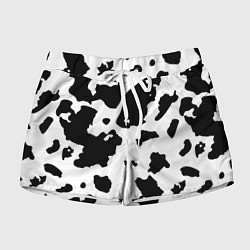 Шорты женские Черно белый коровий узор, цвет: 3D-принт