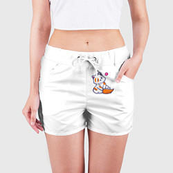 Шорты женские Милый кот сидит улыбается с любовью, цвет: 3D-принт — фото 2