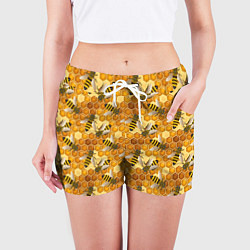 Шорты женские Соты со пчелами, цвет: 3D-принт — фото 2