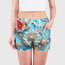 Шорты женские Цветы и жемчуг, цвет: 3D-принт — фото 2