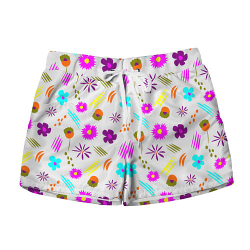 Женские шорты Яркий цветочный узор-паттерн / 3D-принт – фото 1