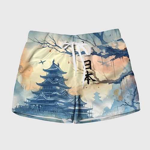 Женские шорты Japanese landscape - watercolor / 3D-принт – фото 1